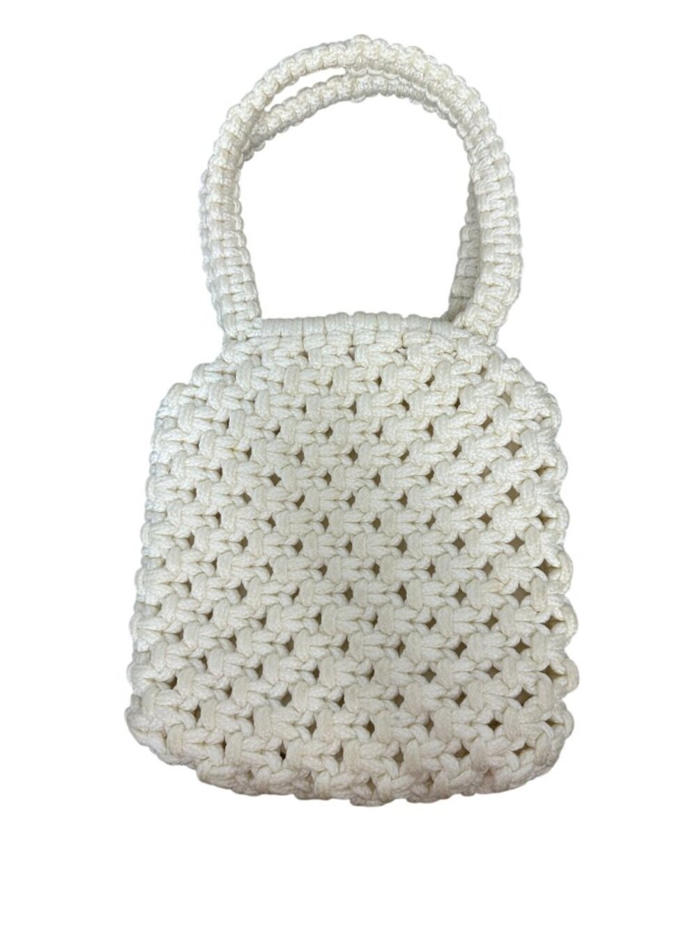 Vintage handmade macramé handbag cream-colored cotton rope design